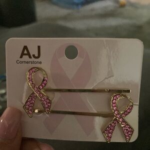 Pink Ribbon Hair Clips
